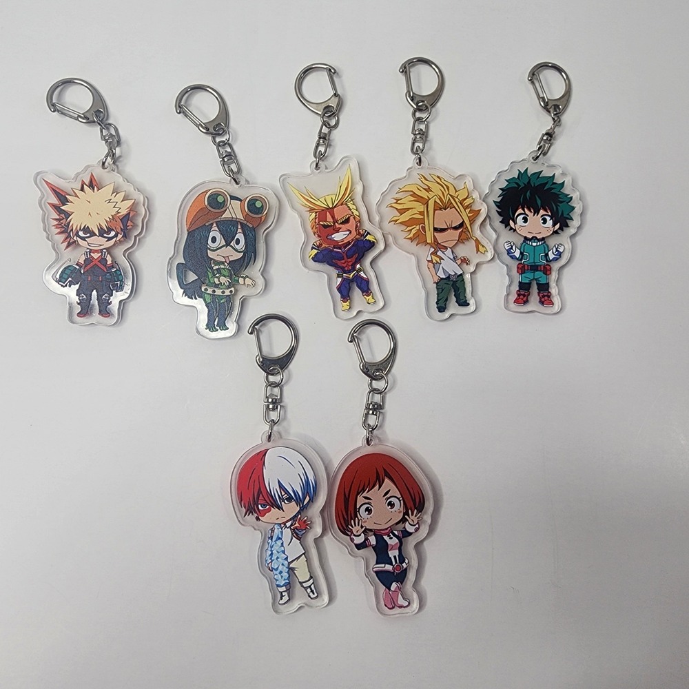 Set of 7 My Hero Academia Anime Acrylic Keychain Keyring Clips Clear Backs